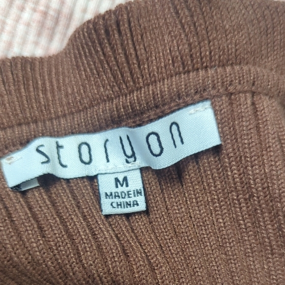 00032 Story On Ruffle Knit Sweater Top Brown M preppy minimalist hipster boho - Picture 5 of 7